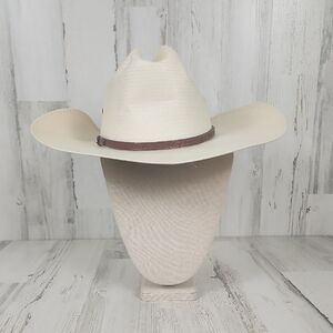 Resistol Natural Cream Straw Western Cowboy Hat with Brown Band Size 7 1/8 R NEW